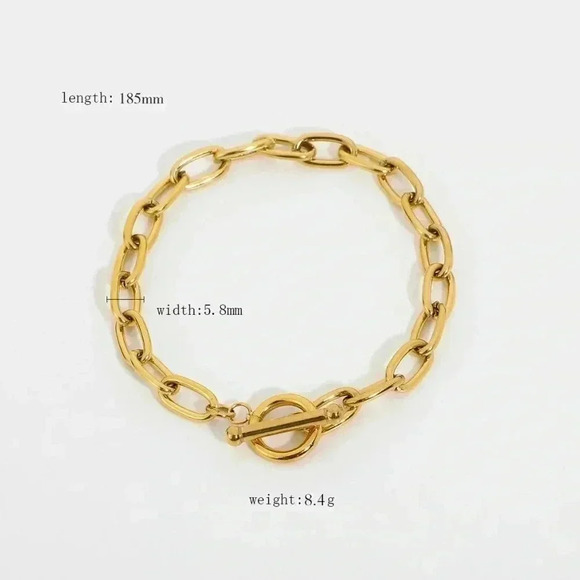 *NEW* 18K  Gold Plated Stainless Steel Paperclip Toggle Bracelet (GOLD) - Picture 3 of 5